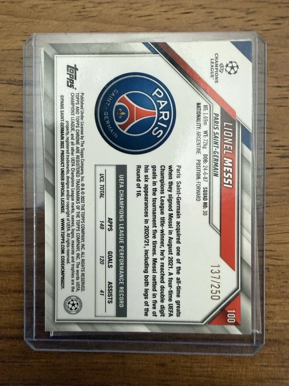 137/250 Topps Chrome Lionel Messi Purple Refractor